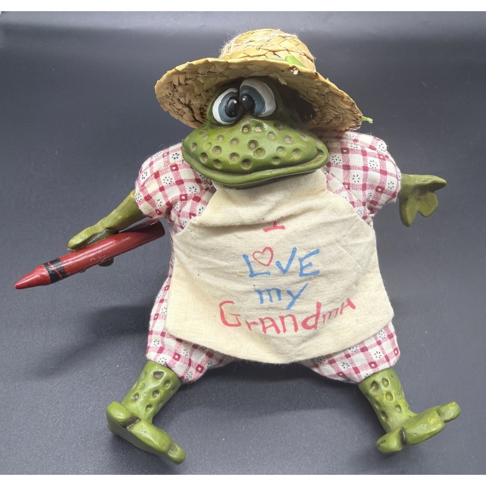 Vintage Russ Berrie Country Folks Frog "Fanny" I Love My Grandma Shelf Sitter